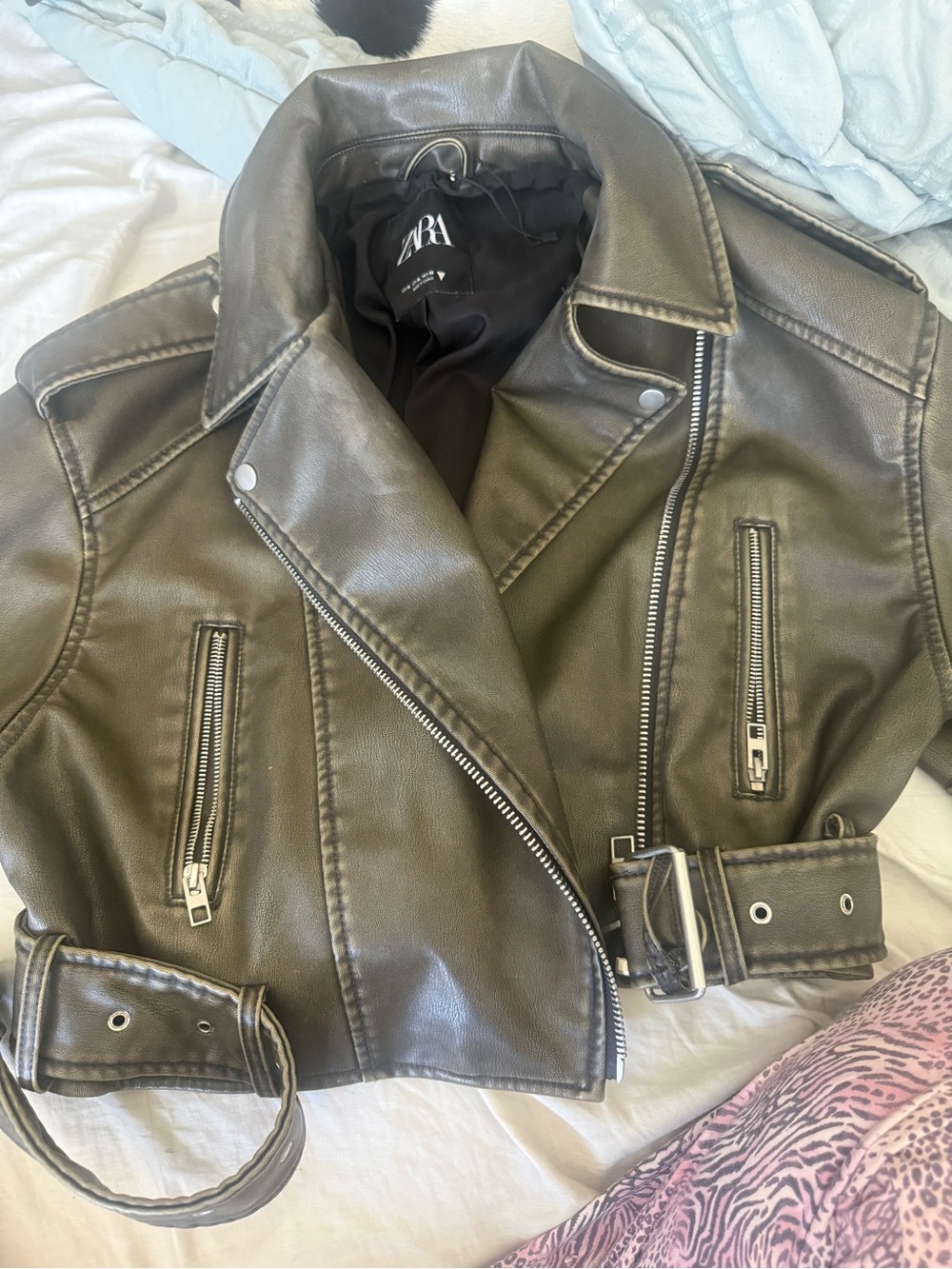 Zara brown leather biker jacket